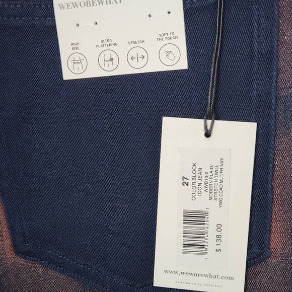 WeWoreWhat Women's Navy and Brown Plaid Jeans Size 27 NWT Icon Jeans Plaid - Picture 7 of 11